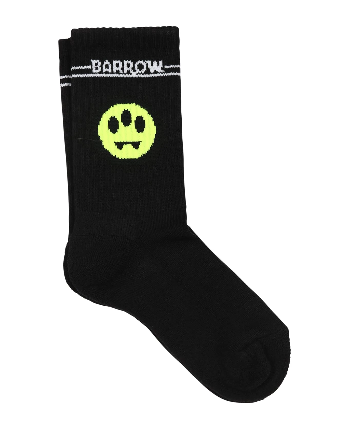 BARROW Black Socks For Kids With Logo And Smiley 1 BARROW Black Socks For Kids With Logo And Smiley