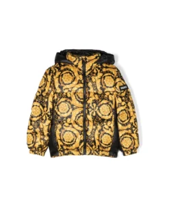 Versace Piumino Stampa Barocca In Nylon Con Cappuccio Bambino