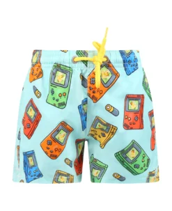 MC2 Saint Barth Light Blue Swim Boxer For Boy With Videogames Print And Logo