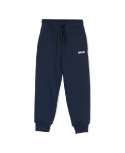 Msgm Pantaloni Blu Navy In Felpa Di Cotone Bambino