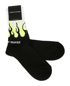 Vision Of Super Black Yellow Fluo Double Flames Socks