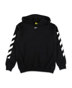 Off-White Off White Felpa Nera In Cotone Con Cappuccio Bambino