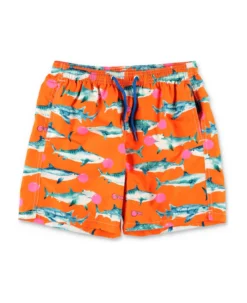Mc2 Saint Barth Costume Shorts Da Mare Arancione Fluo Stampato In Nylon Reciclato Bambino