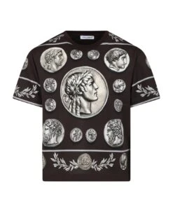Dolce & Gabbana Brown T-shirt For Boy With Coins Print
