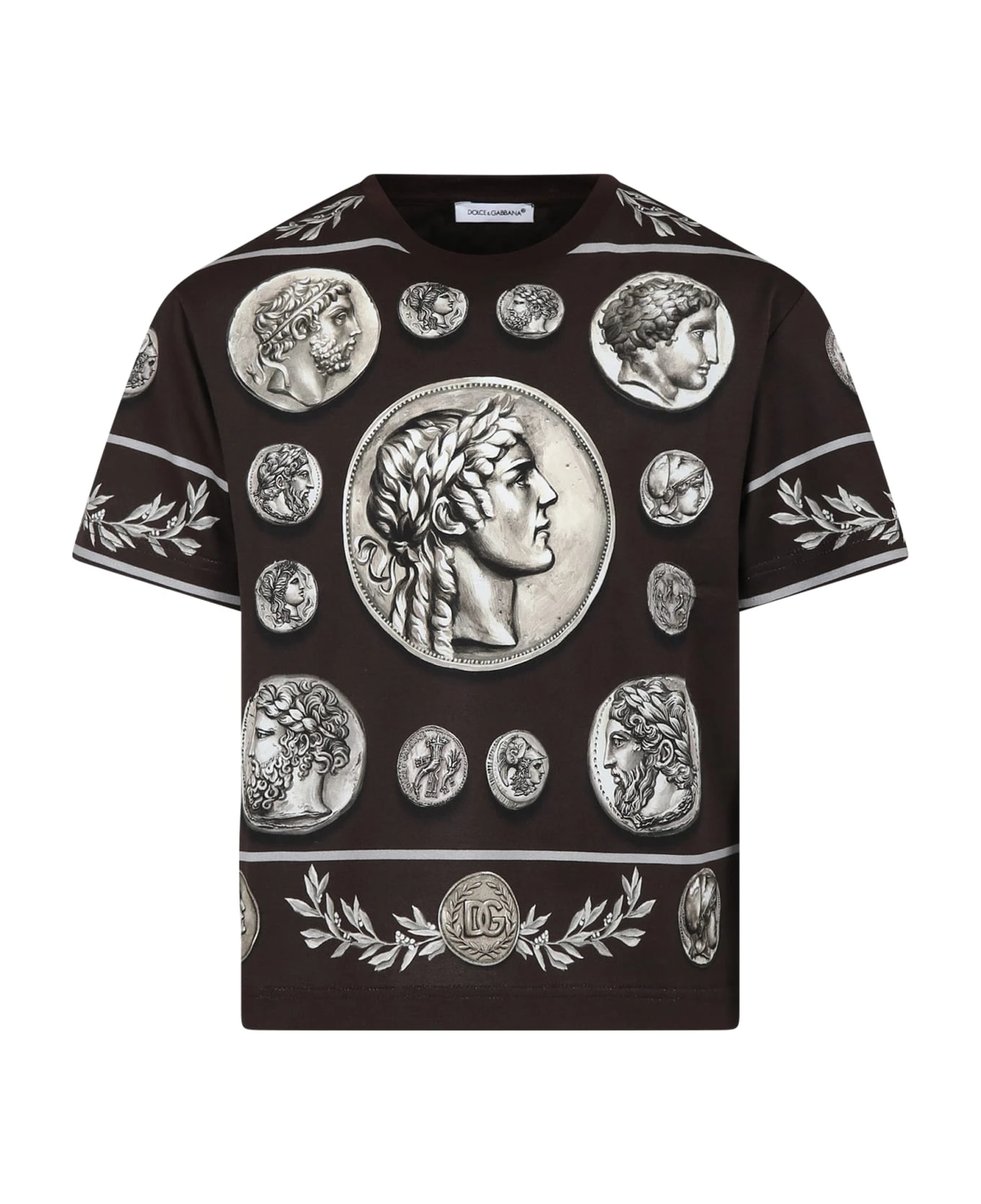 Dolce & Gabbana Brown T-shirt For Boy With Coins Print 1 Dolce & Gabbana Brown T-shirt For Boy With Coins Print