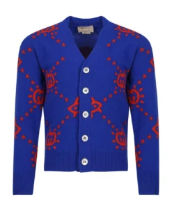 Gucci Blue Cardigan For Boy With Ufo And Gg