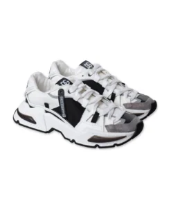 Dolce & Gabbana Sneakers Bianche E Nero In Vitello Con Inserti In Tnt Bambino