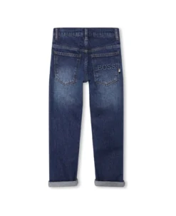 Hugo Boss Jeans Blu Navy Stretch In Denim Di Cotone Bambino