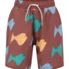 Bobo Choses Brown Swim Boxer For Boy With Fishes Printed All-over