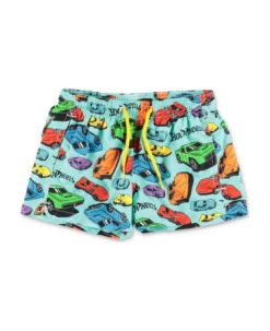 Mc2 Saint Barth Costume Shorts Da Mare Verde Acqua Stampato In Nylon Riciclato Bambino