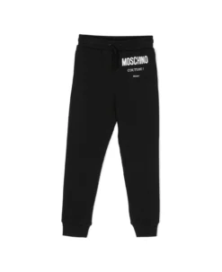 MOSCHINO Black Track Pants And Contrasting Maxi Logo In Cotton Boy