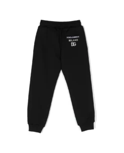 Dolce & Gabbana Pantaloni Neri In Felpa Di Cotone Bambino