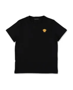 Versace T-shirt Nera In Jersey Di Cotone Bambino