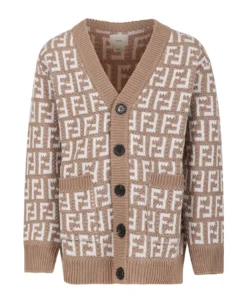 FENDI Beige Cardigan With Ff For Kids