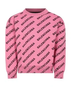 Balenciaga Pink Sweater For Kids With Logo