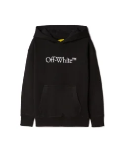 Off-White Black Hoodie With Contrasting 'bookish Bit' Logo In Cotton Boy