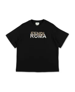 Fendi T-shirt Nera In Jersey Di Cotone Bambino