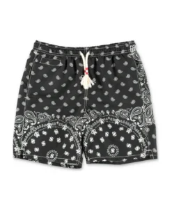 Mc2 Saint Barth Costume Shorts Da Mare Neri Stampa Paisley In Nylon Riciclato Bambino