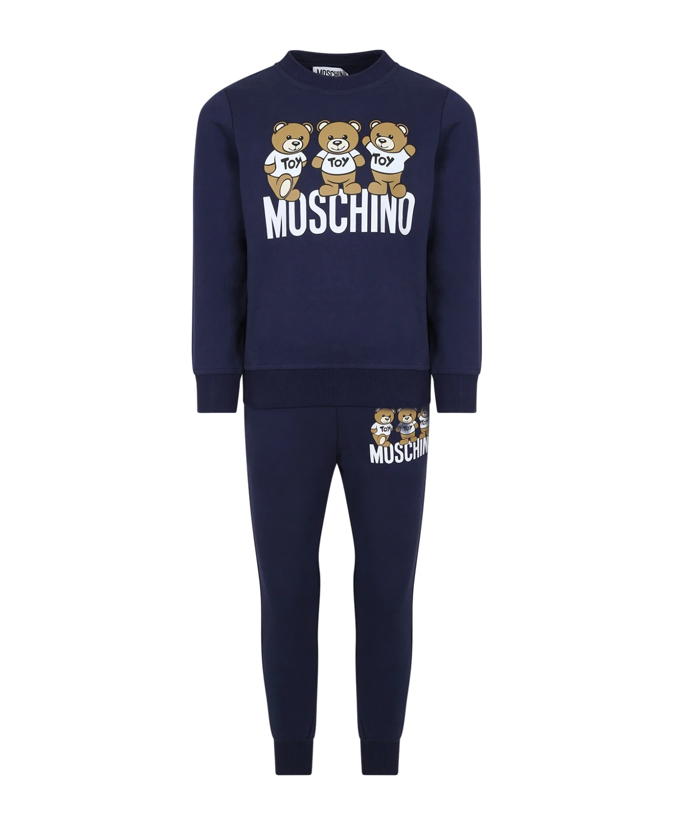 MOSCHINO Blue Suit For Boy With Teddy Bears And Logo 1 MOSCHINO Blue Suit For Boy With Teddy Bears And Logo