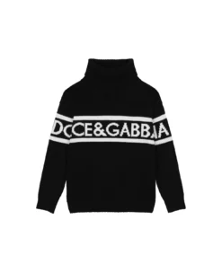 Dolce & Gabbana Pullover Nero Tema Dna In Maglia Di Lana Vergine Bambino