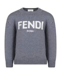 FENDI Grey Sweater With Logo For Kids