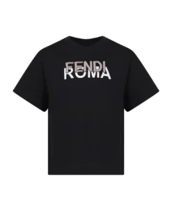 FENDI Black T-shirt With Logo For Kids