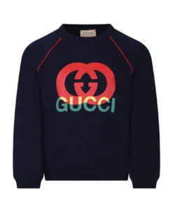 Gucci Blue Sweatshirt For Children With Logo Print