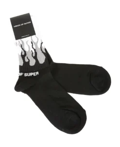 Vision Of Super Black Grey Double Flames Socks