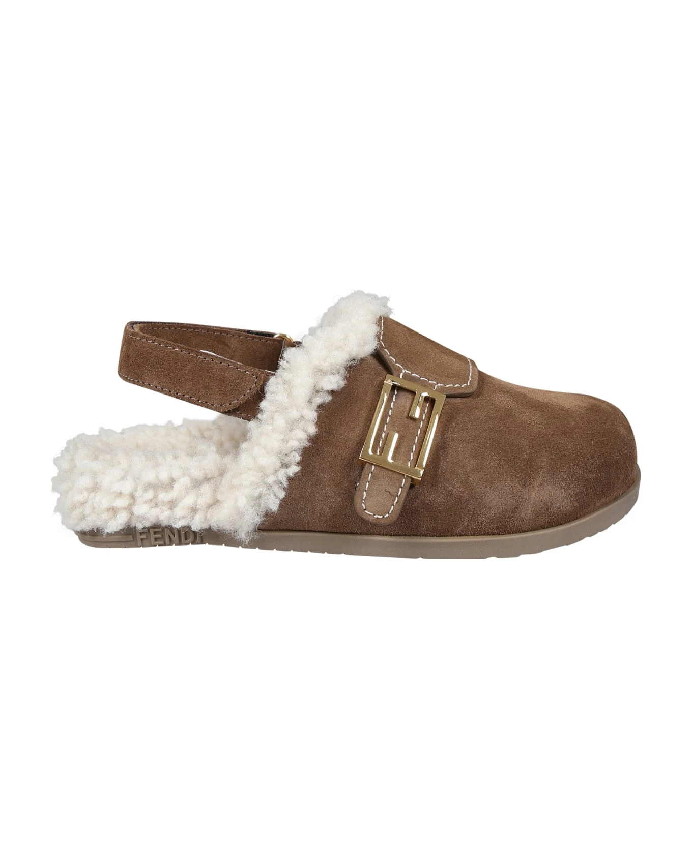 FENDI Brown Mules For Girl With Double F 1 FENDI Brown Mules For Girl With Double F